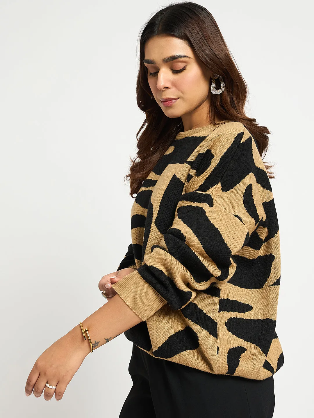 Black And Beige Abstract Sweater
