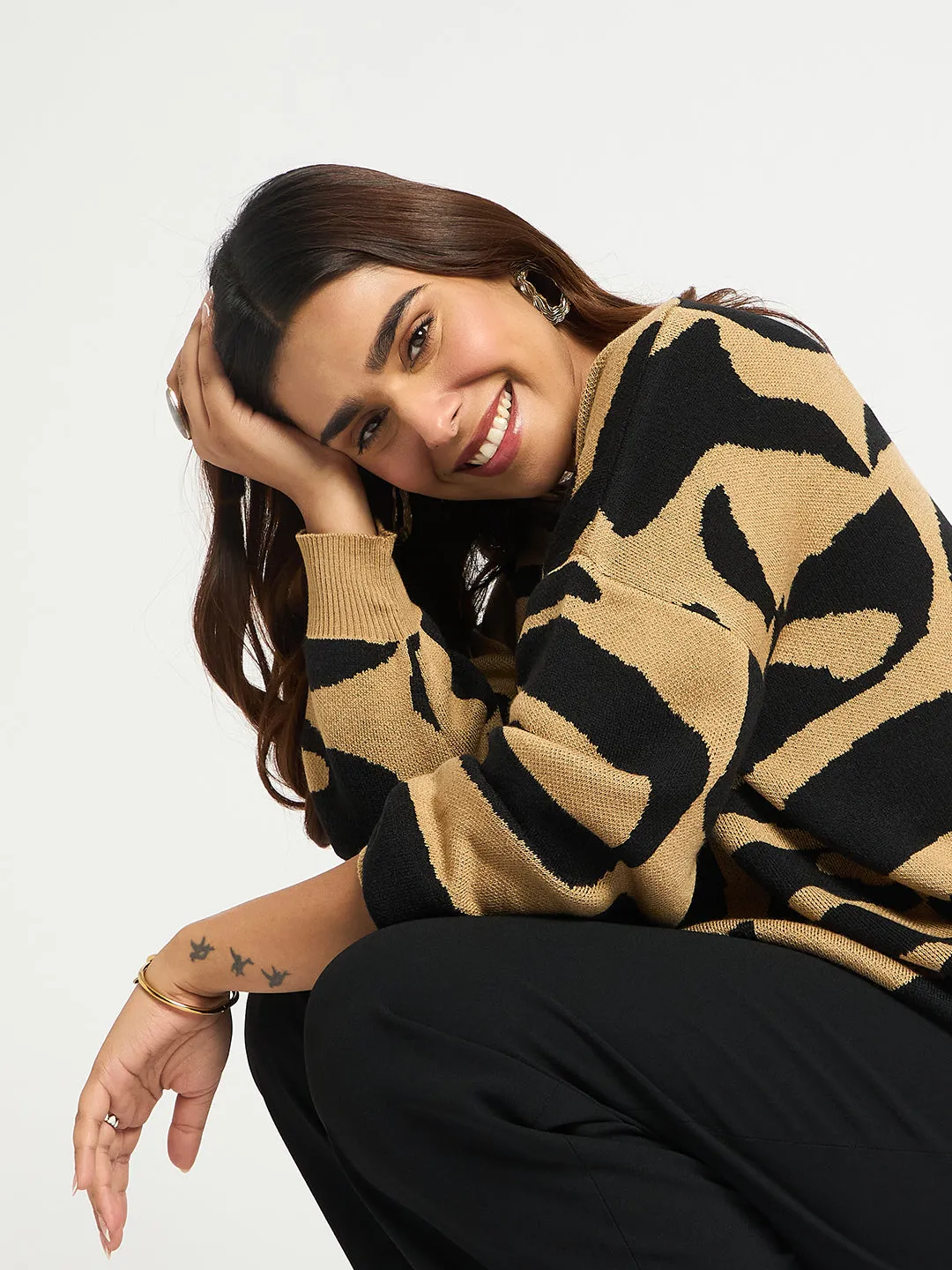 Black And Beige Abstract Sweater