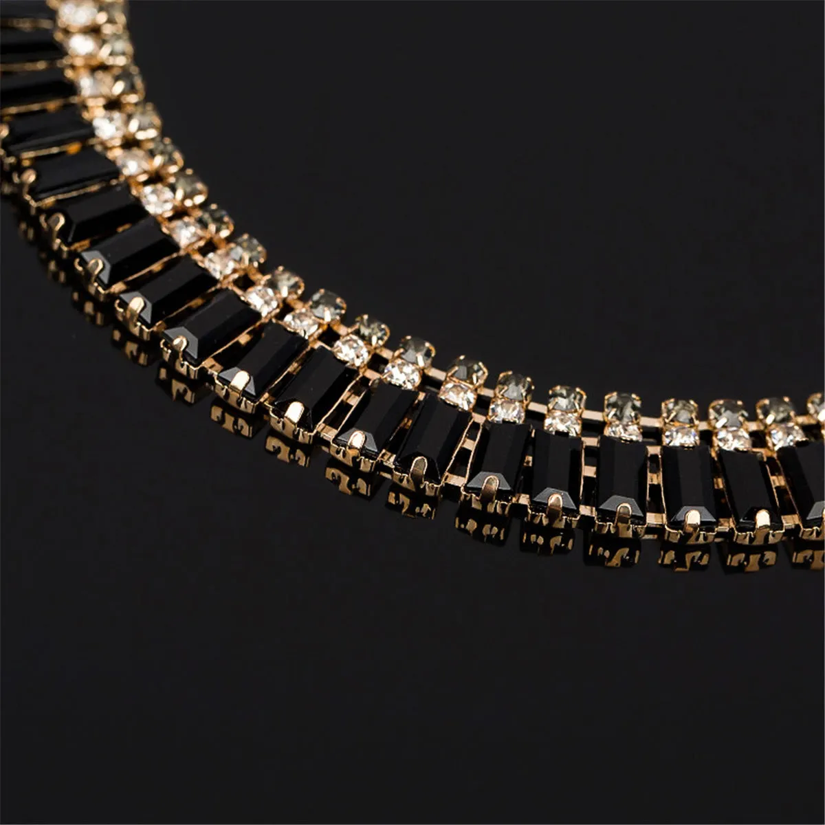 Black Crystal & Cubic Zirconia Drop Earrings & Statement Necklace
