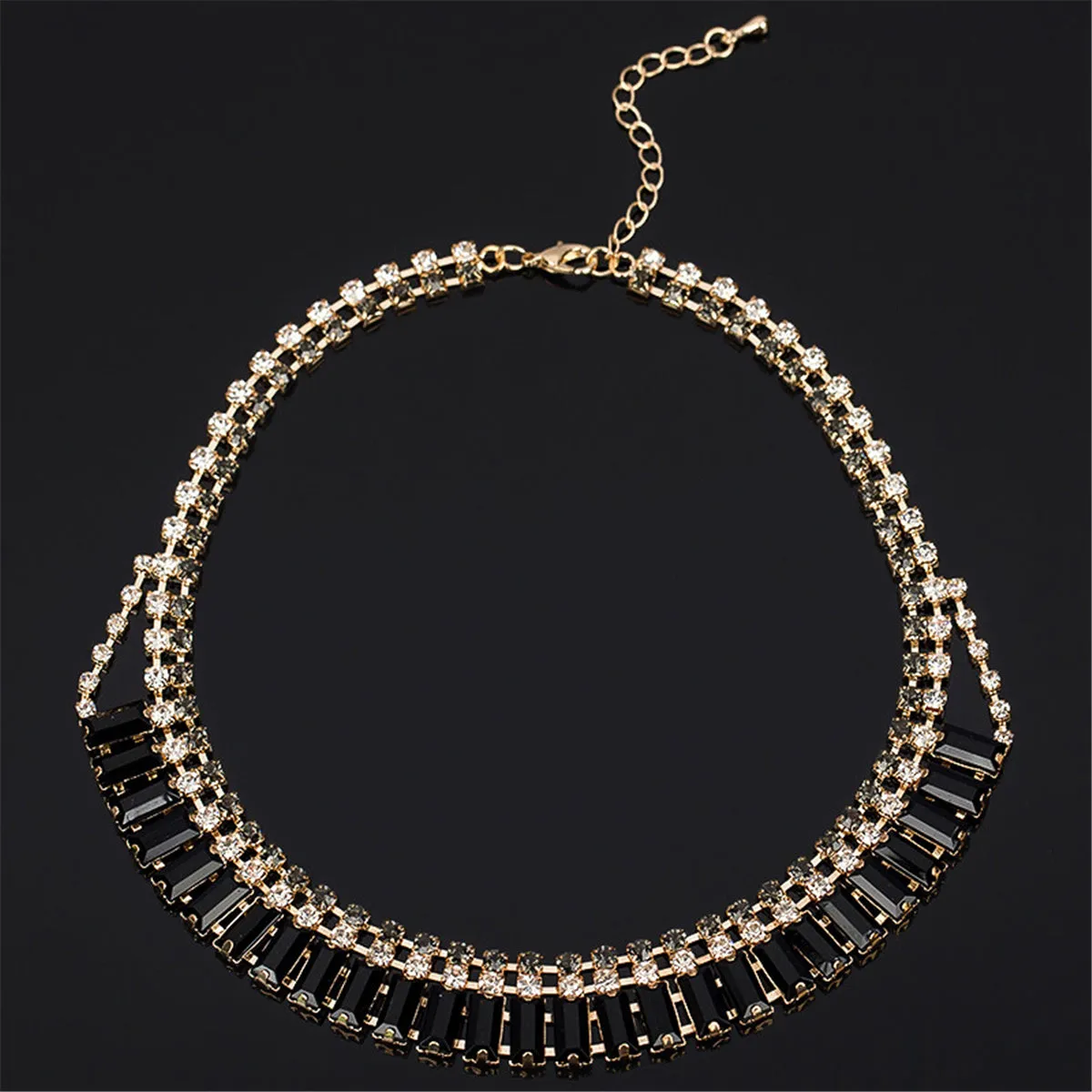 Black Crystal & Cubic Zirconia Drop Earrings & Statement Necklace