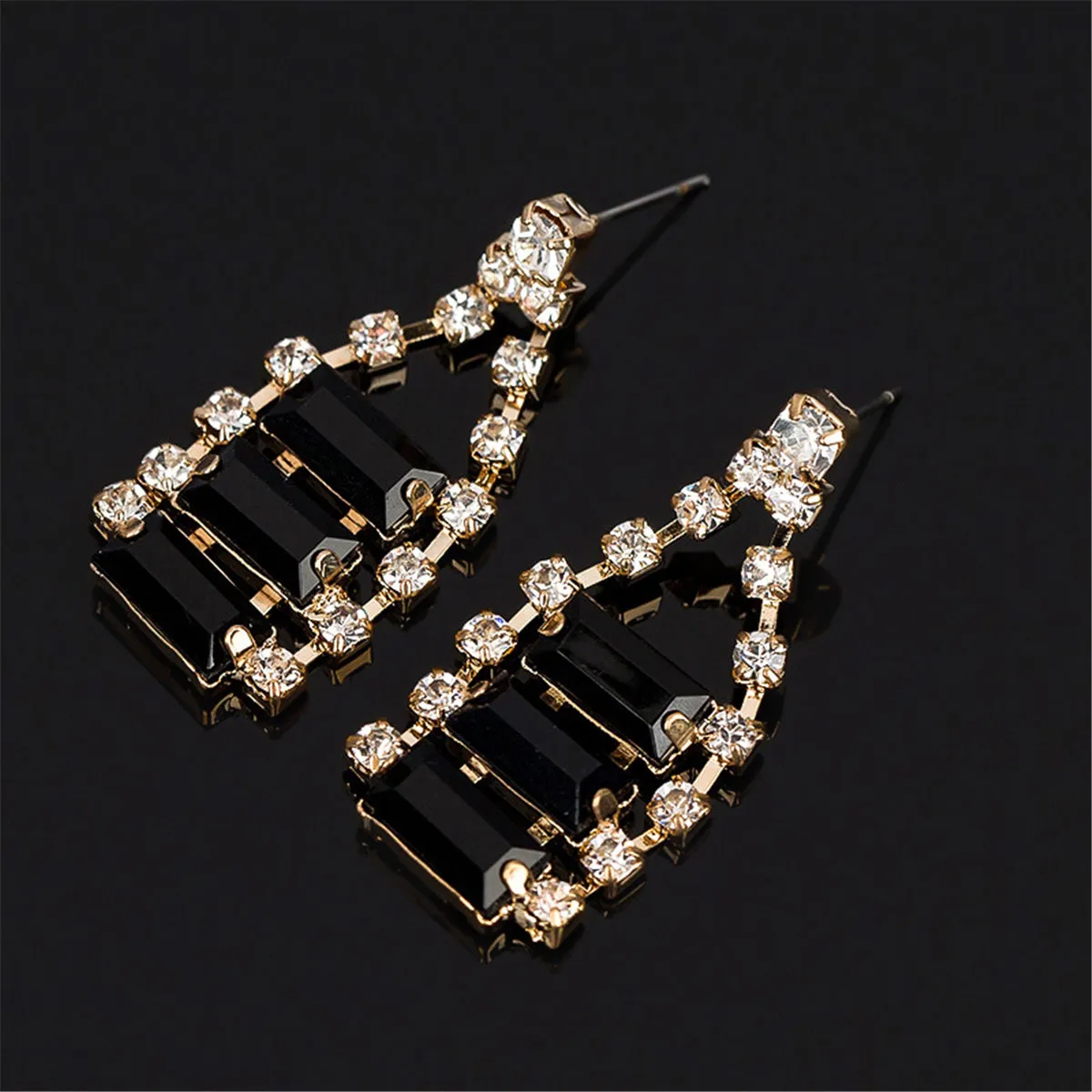 Black Crystal & Cubic Zirconia Drop Earrings & Statement Necklace