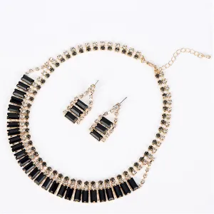 Black Crystal & Cubic Zirconia Drop Earrings & Statement Necklace