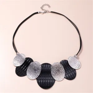 Black Polystyrene & Silver-Plated Oval Statement Necklace