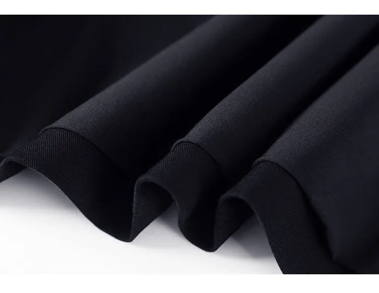 Black Suit Casual Blazer Coat & Classic High Waist Pleated Dress Autumn Wear