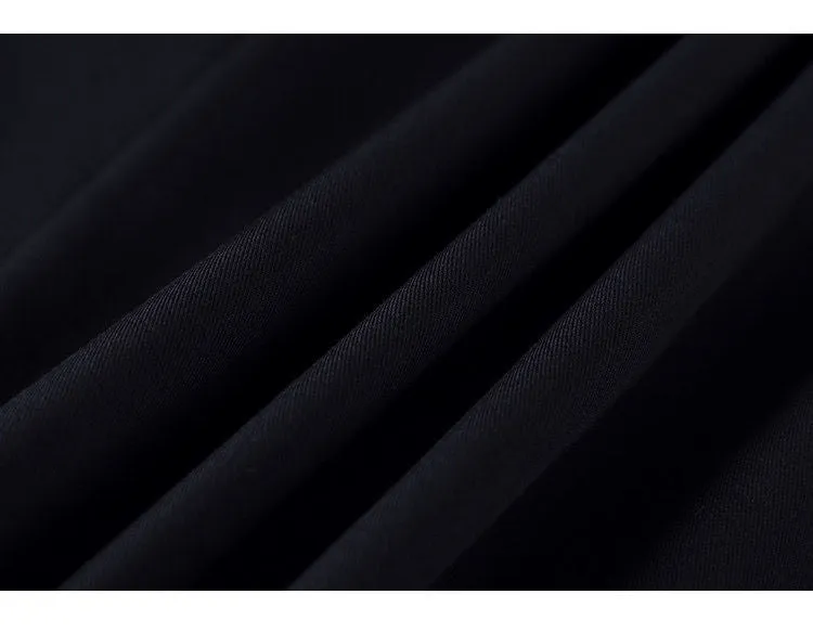 Black Suit Casual Blazer Coat & Classic High Waist Pleated Dress Autumn Wear