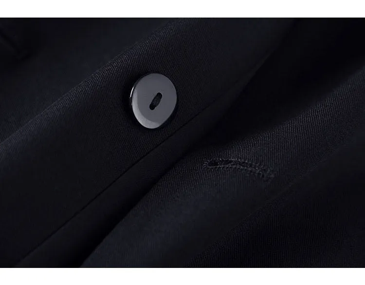 Black Suit Casual Blazer Coat & Classic High Waist Pleated Dress Autumn Wear