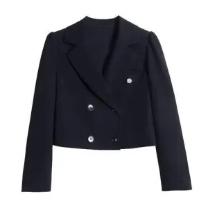 Black Suit Casual Blazer Coat & Classic High Waist Pleated Dress Autumn Wear
