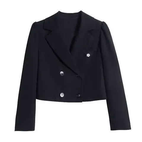 Black Suit Casual Blazer Coat & Classic High Waist Pleated Dress Autumn Wear