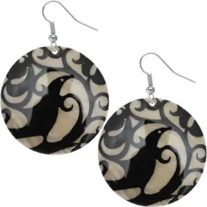 Black Swirl Boho Design Shell Earrings