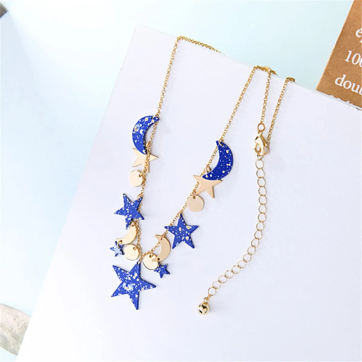 Blue Acrylic & 18K Gold-Plated Moon & Star Statement Necklace