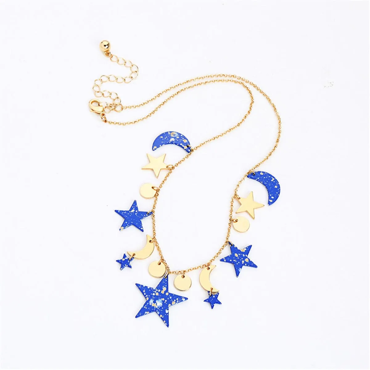 Blue Acrylic & 18K Gold-Plated Moon & Star Statement Necklace