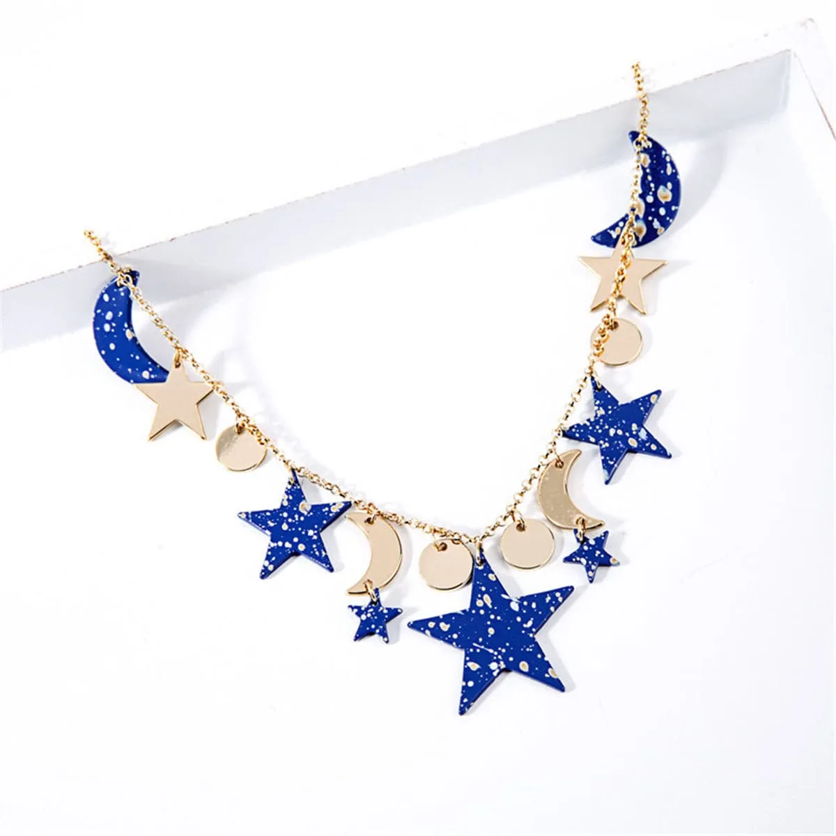 Blue Acrylic & 18K Gold-Plated Moon & Star Statement Necklace