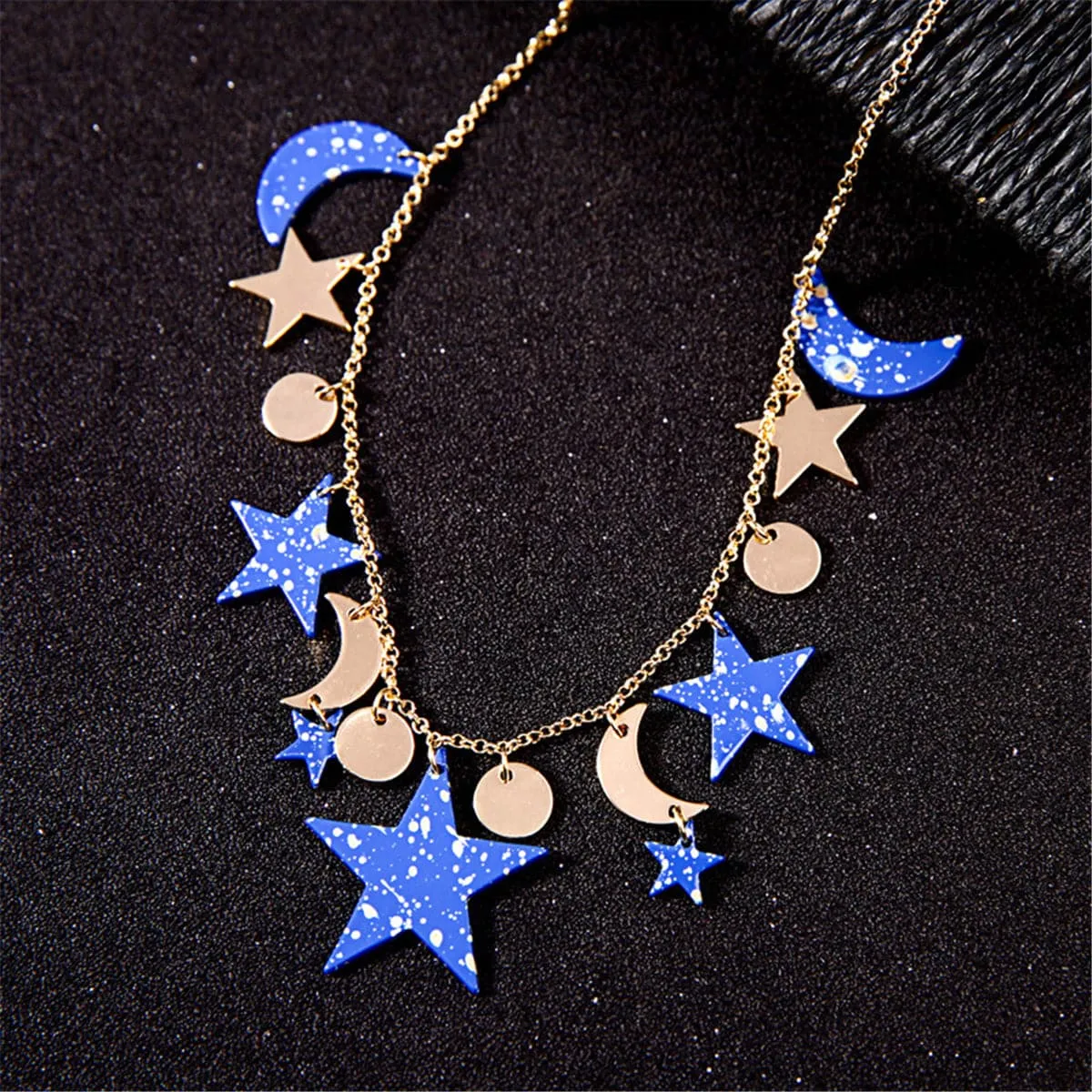 Blue Acrylic & 18K Gold-Plated Moon & Star Statement Necklace
