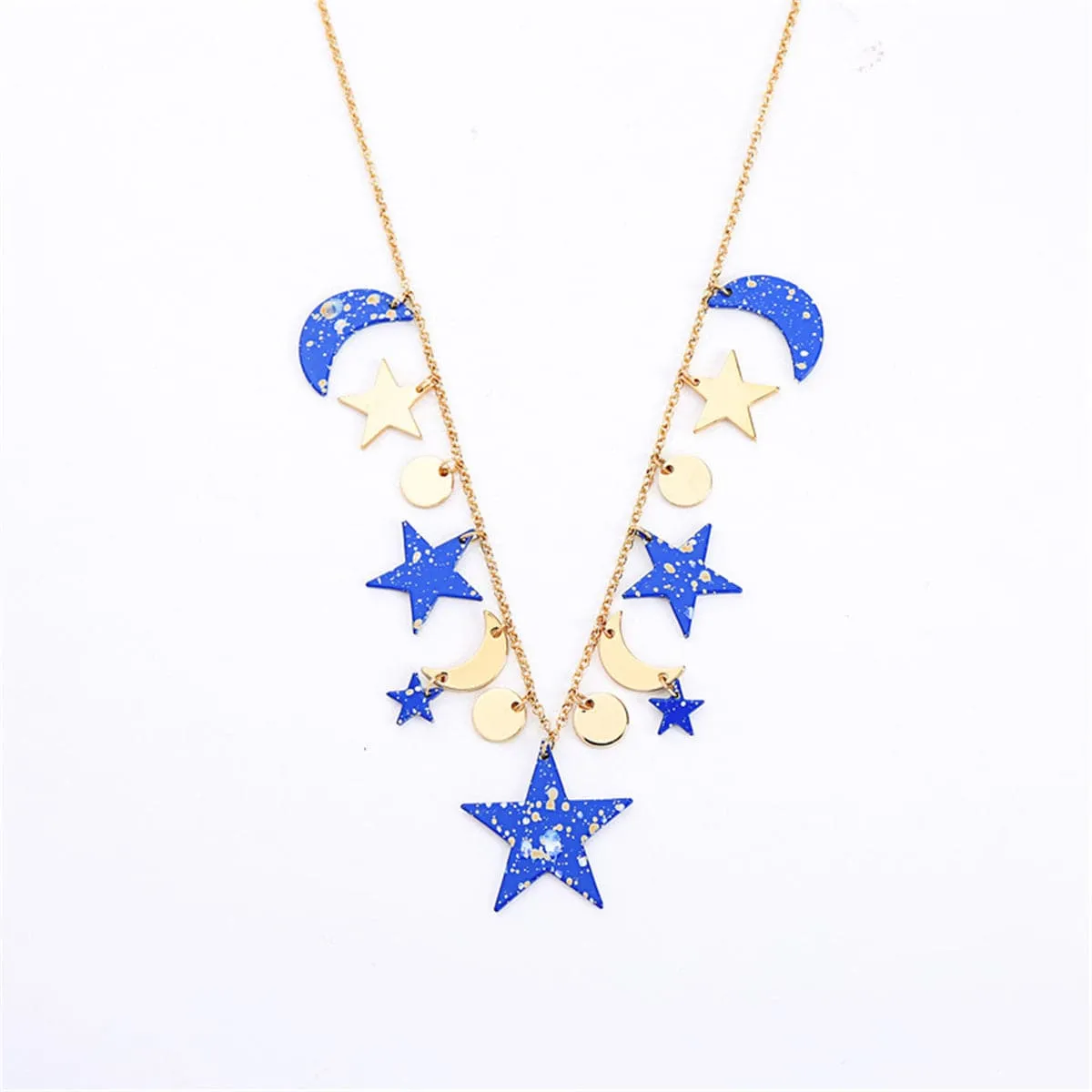 Blue Acrylic & 18K Gold-Plated Moon & Star Statement Necklace