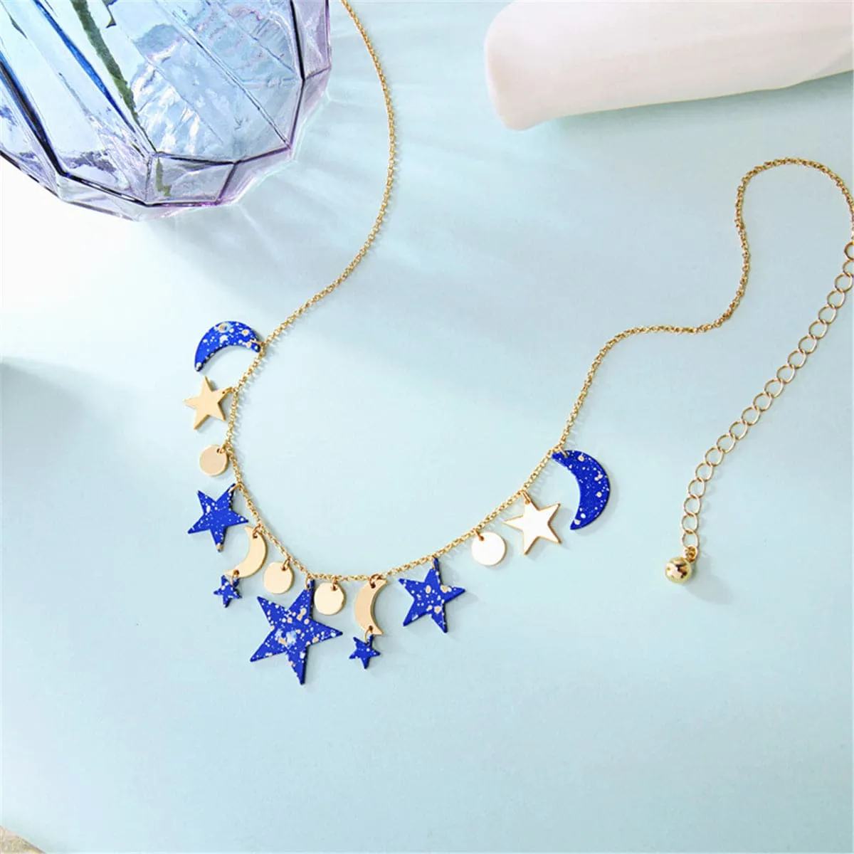 Blue Acrylic & 18K Gold-Plated Moon & Star Statement Necklace