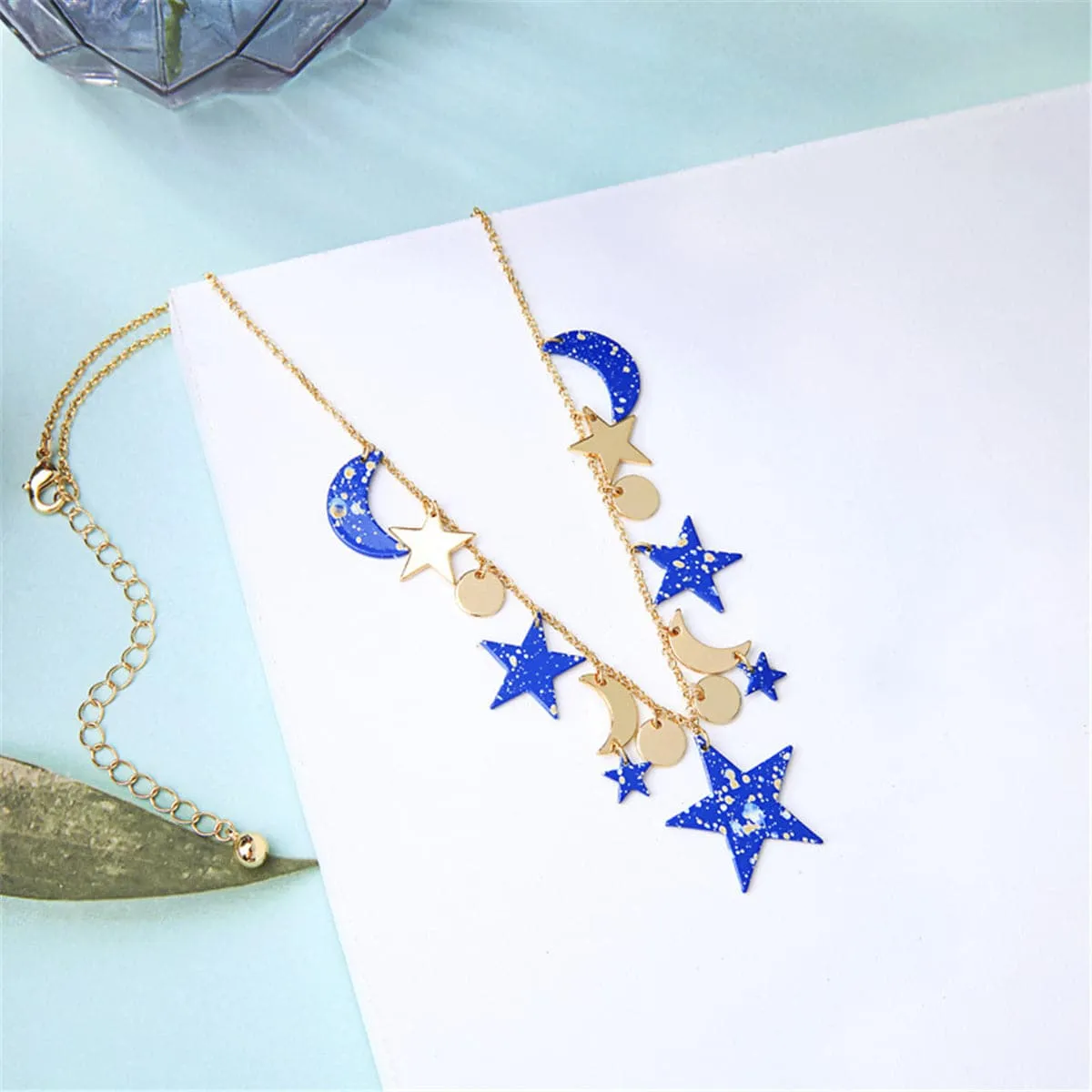 Blue Acrylic & 18K Gold-Plated Moon & Star Statement Necklace