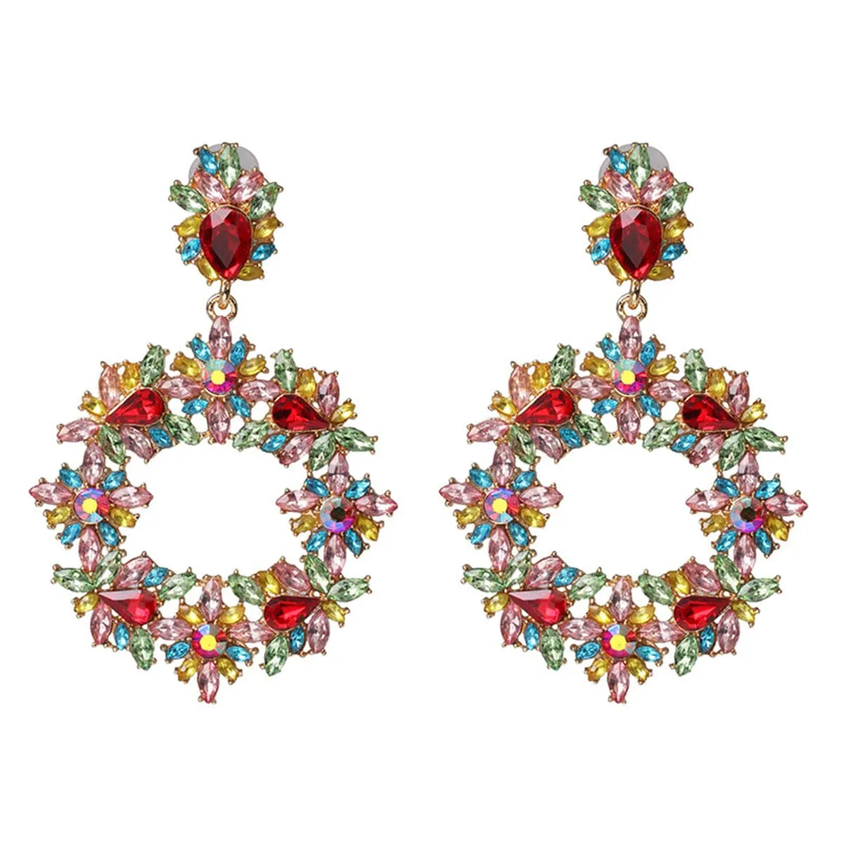 Blue & Red Crystal 18K Gold-Plated Statement Drop Earrings