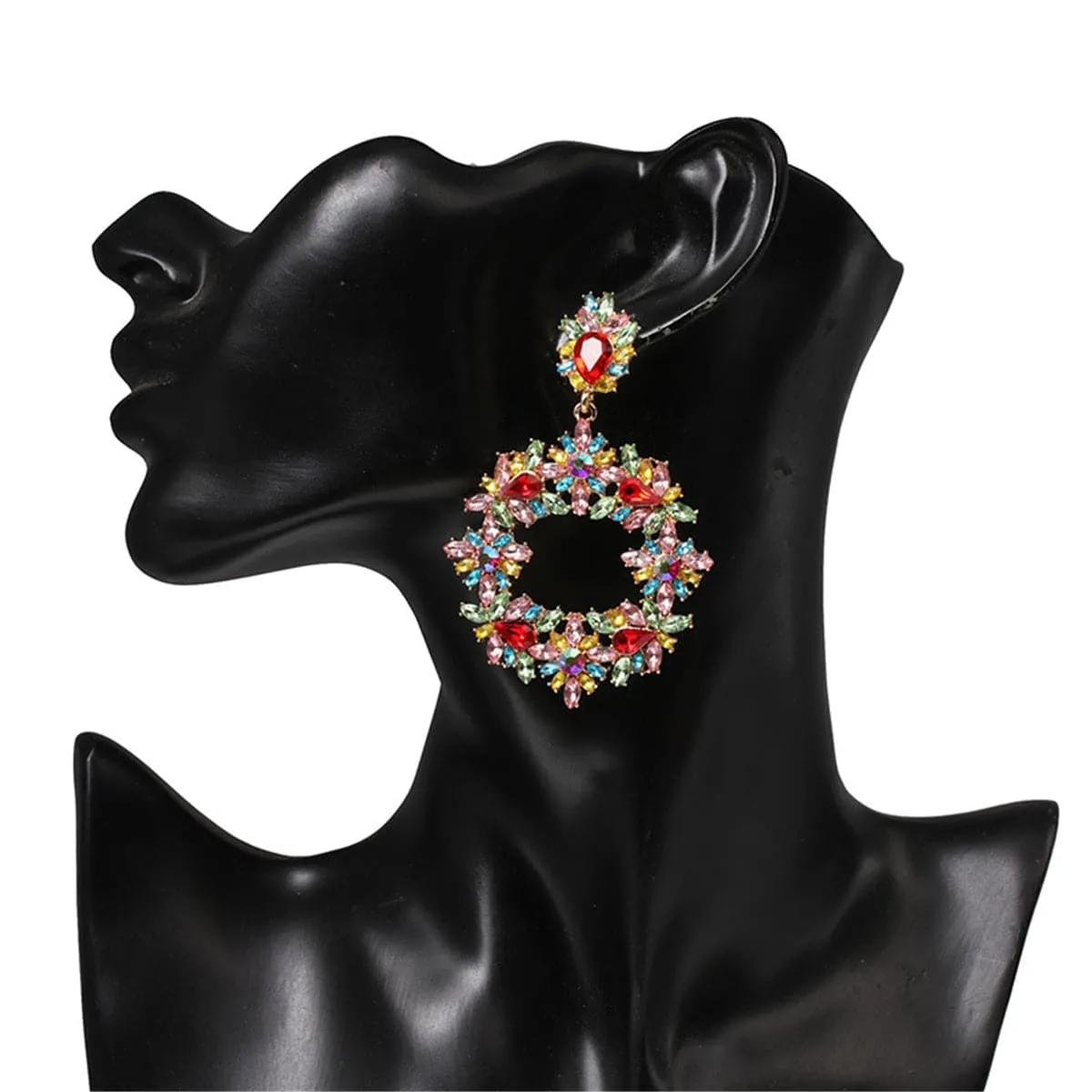 Blue & Red Crystal 18K Gold-Plated Statement Drop Earrings