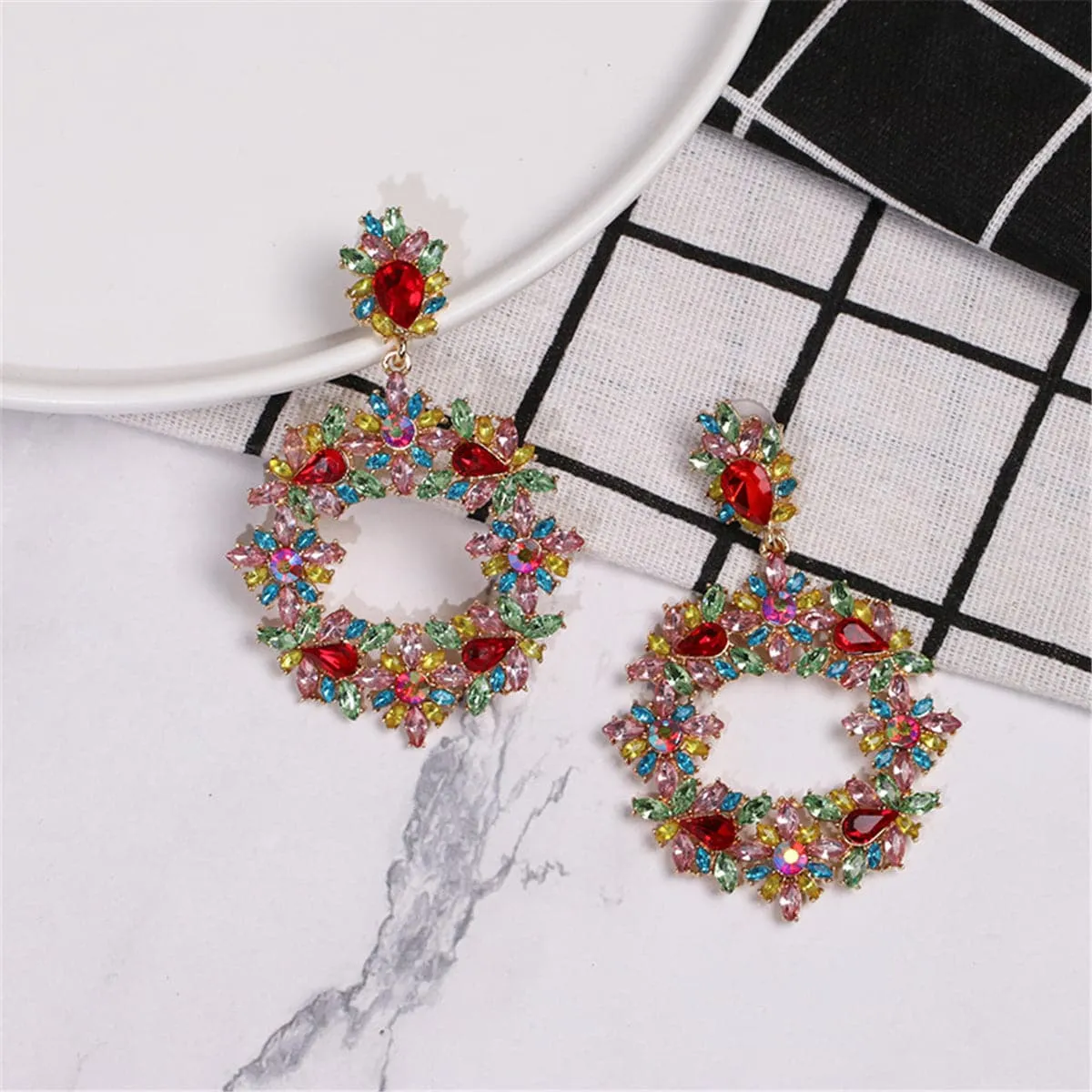 Blue & Red Crystal 18K Gold-Plated Statement Drop Earrings