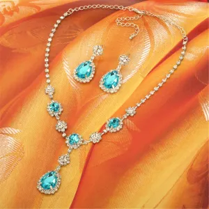 Blue Crystal & Cubic Zirconia Drop Earrings & Statement Necklace