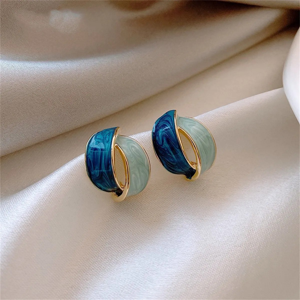 Blue Enamel & 18K Gold-Plated Double Arch Stud Earrings