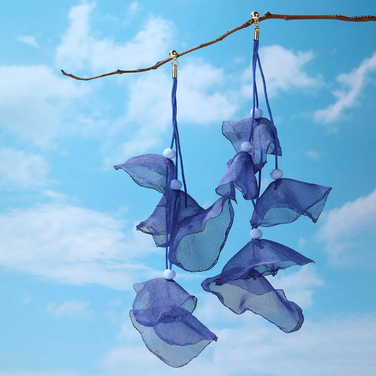 Blue Polyster & Acrylic 18K Gold-Plated Five-Petal Drop Earrings