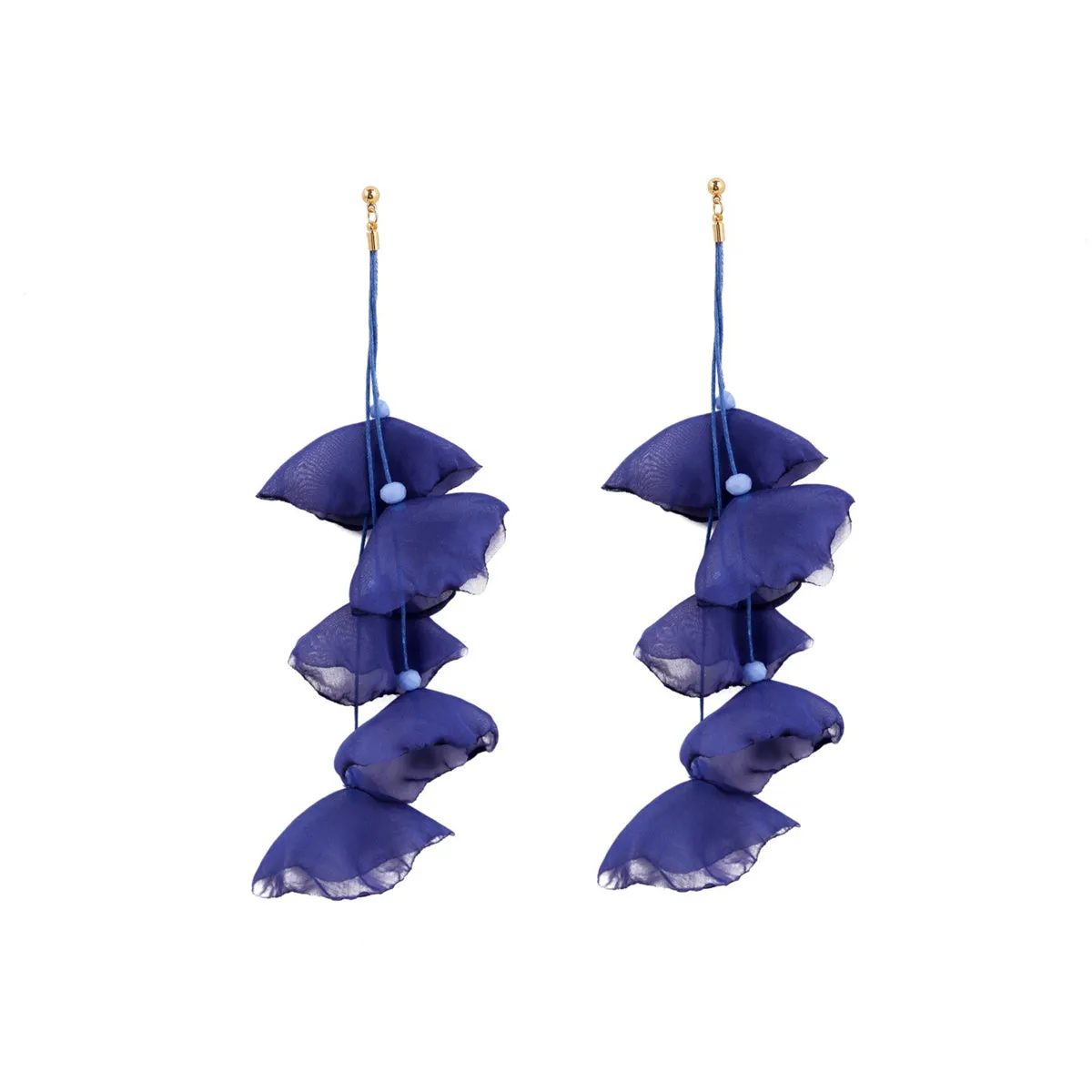 Blue Polyster & Acrylic 18K Gold-Plated Five-Petal Drop Earrings