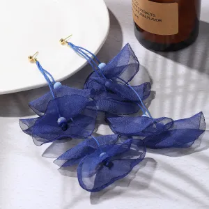 Blue Polyster & Acrylic 18K Gold-Plated Five-Petal Drop Earrings