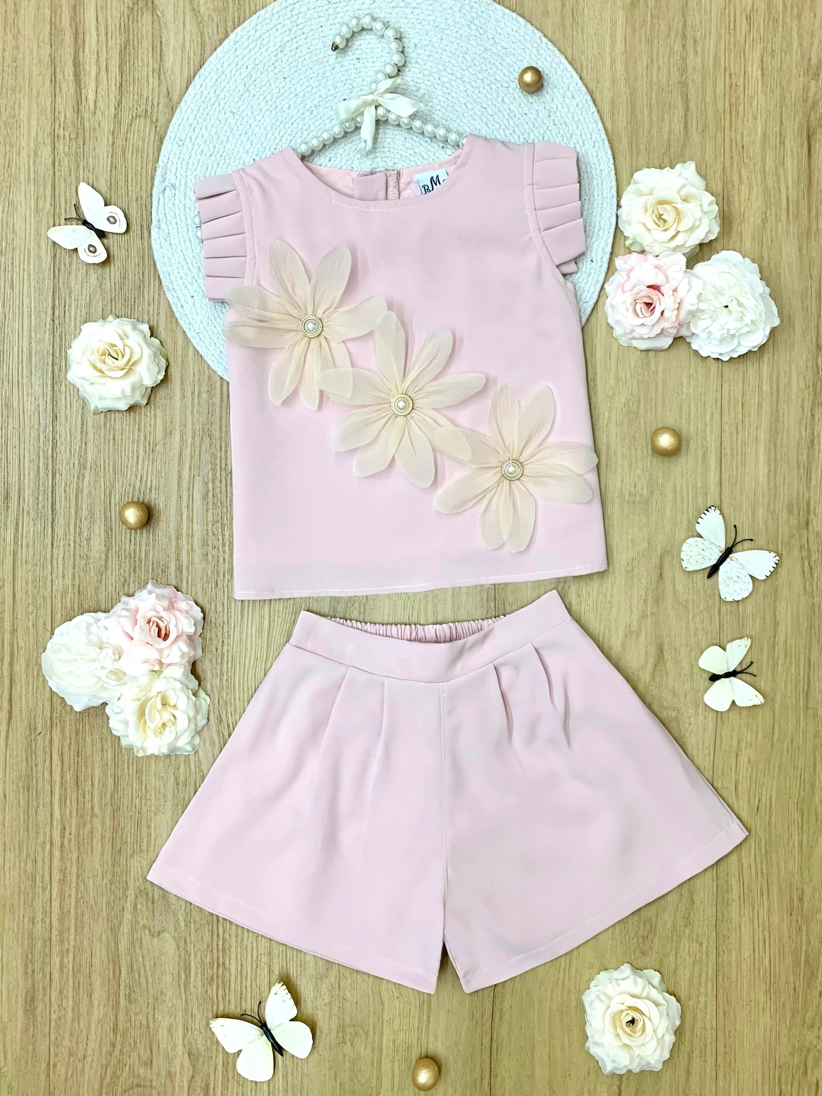 Blush Pink Daisy Top and Short Set