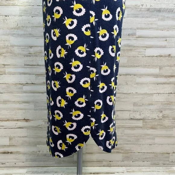 Boden Lois Knit Sleeveless Floral Dress Womens Size 6 Navy Yellow Ruffle Tie