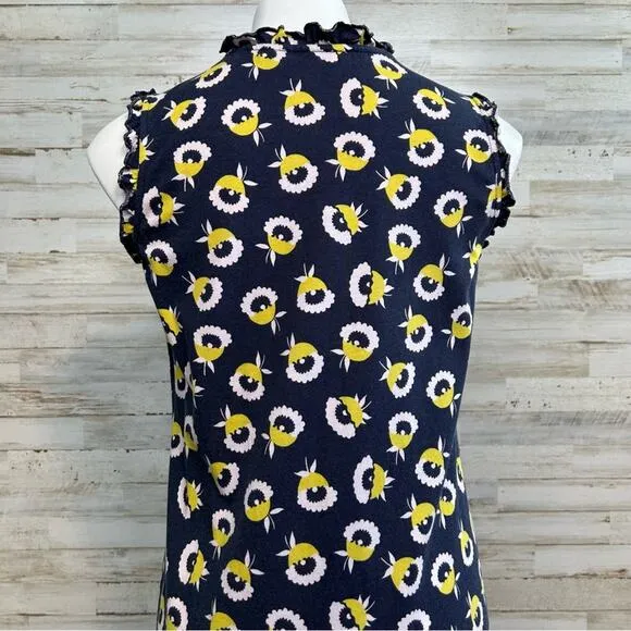 Boden Lois Knit Sleeveless Floral Dress Womens Size 6 Navy Yellow Ruffle Tie