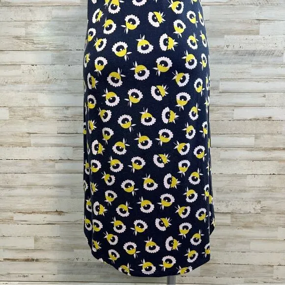 Boden Lois Knit Sleeveless Floral Dress Womens Size 6 Navy Yellow Ruffle Tie