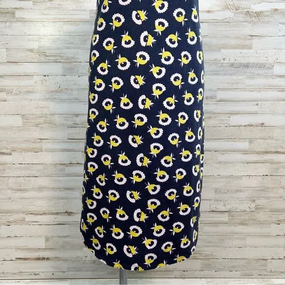 Boden Lois Knit Sleeveless Floral Dress Womens Size 6 Navy Yellow Ruffle Tie
