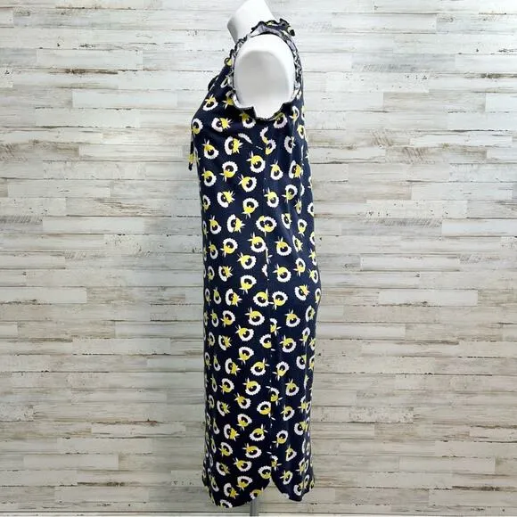 Boden Lois Knit Sleeveless Floral Dress Womens Size 6 Navy Yellow Ruffle Tie