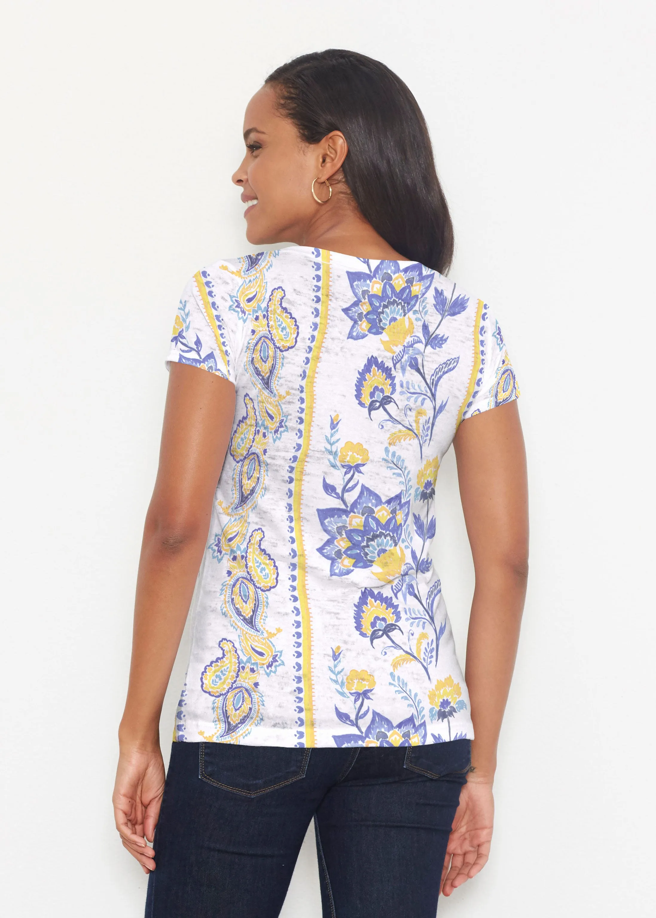 Bohemian Chintz Yellow (7898) ~ Short Sleeve Scoop Shirt