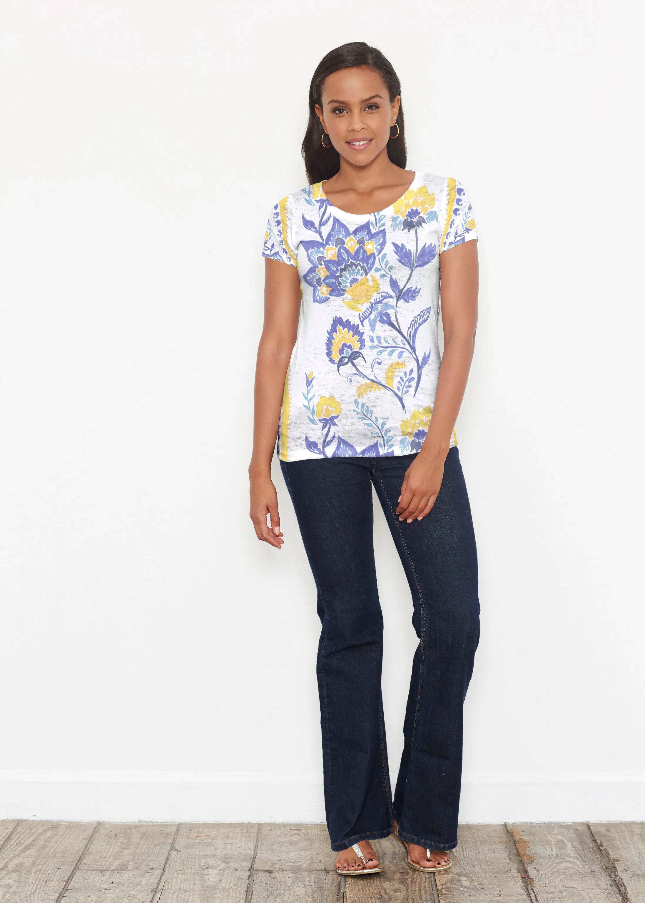 Bohemian Chintz Yellow (7898) ~ Short Sleeve Scoop Shirt