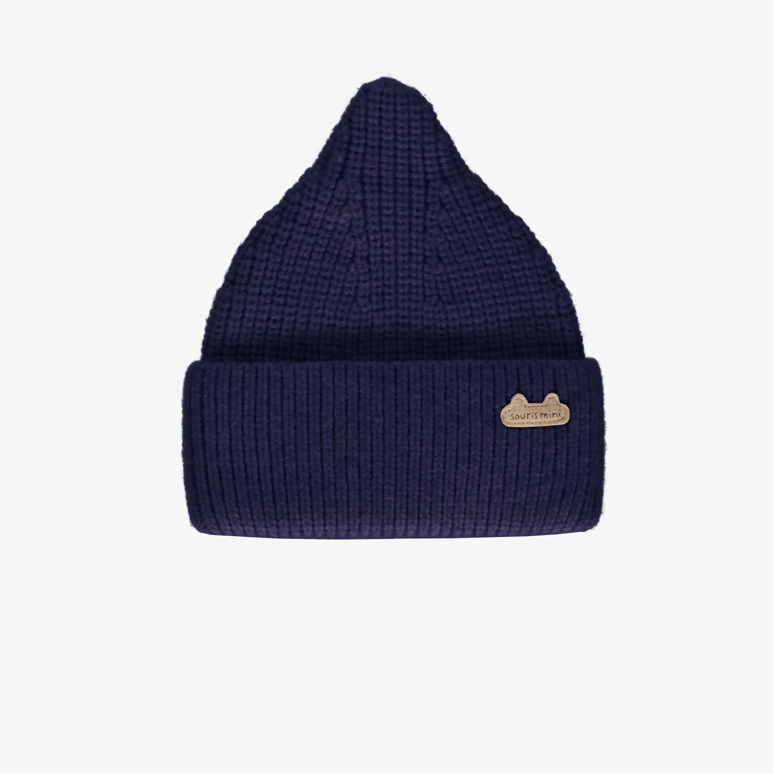 Bonnet marine en doux tricot, naissance || Navy hat in soft knit, newborn