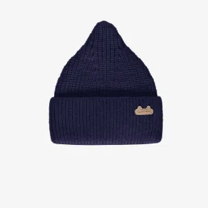 Bonnet marine en doux tricot, naissance || Navy hat in soft knit, newborn