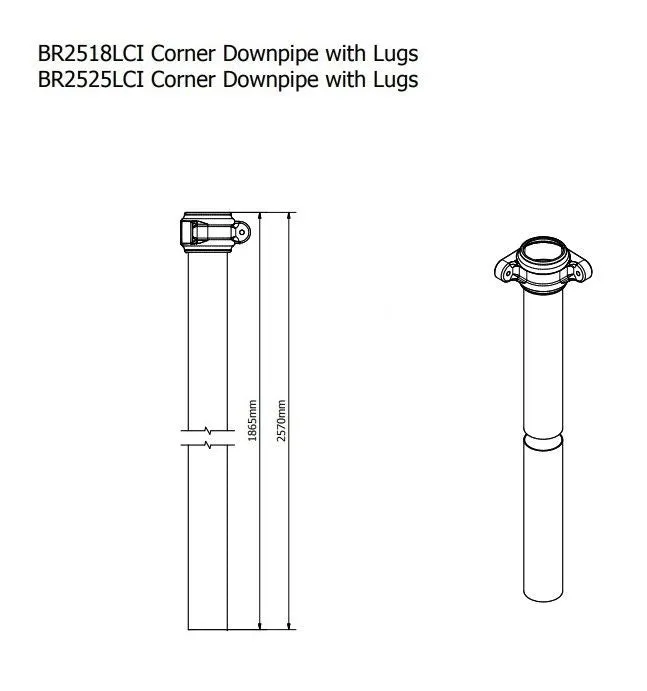 Brett Martin Corner Round 68mm Cast Iron Effect Corner Socketed Downpipe with Lugs - 2.5m (BR2525LCI)