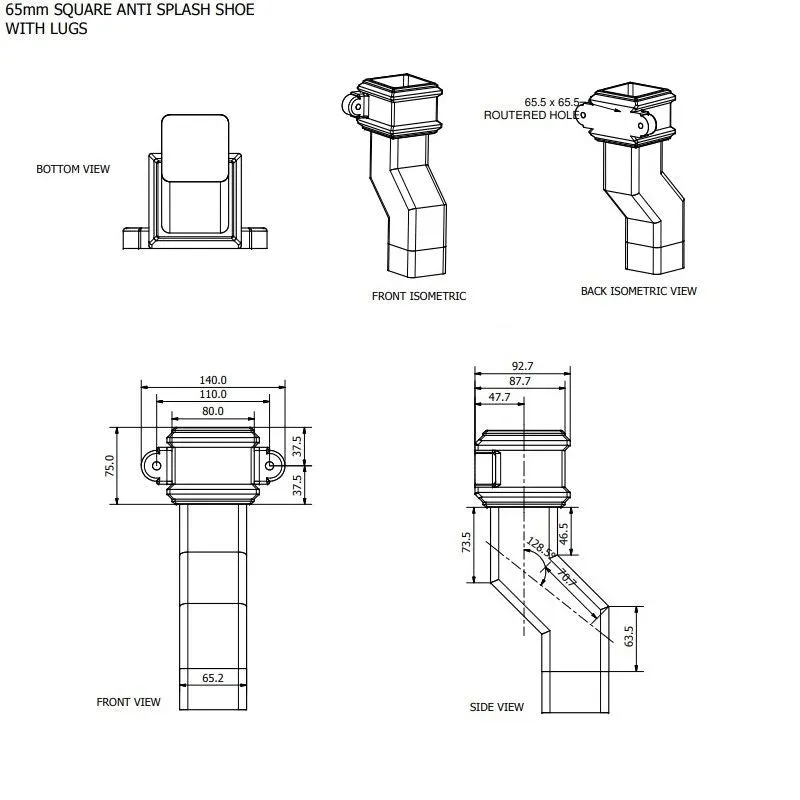 Brett Martin Square 65mm Cast Iron Effect Anti Splash Shoe with Lugs (BR512LCI)
