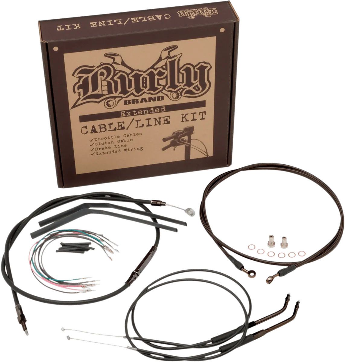 Burly Brand B30-1017 Extended Cable/Brake Line Kit for 18in. Ape Handlebars - Black Vinyl