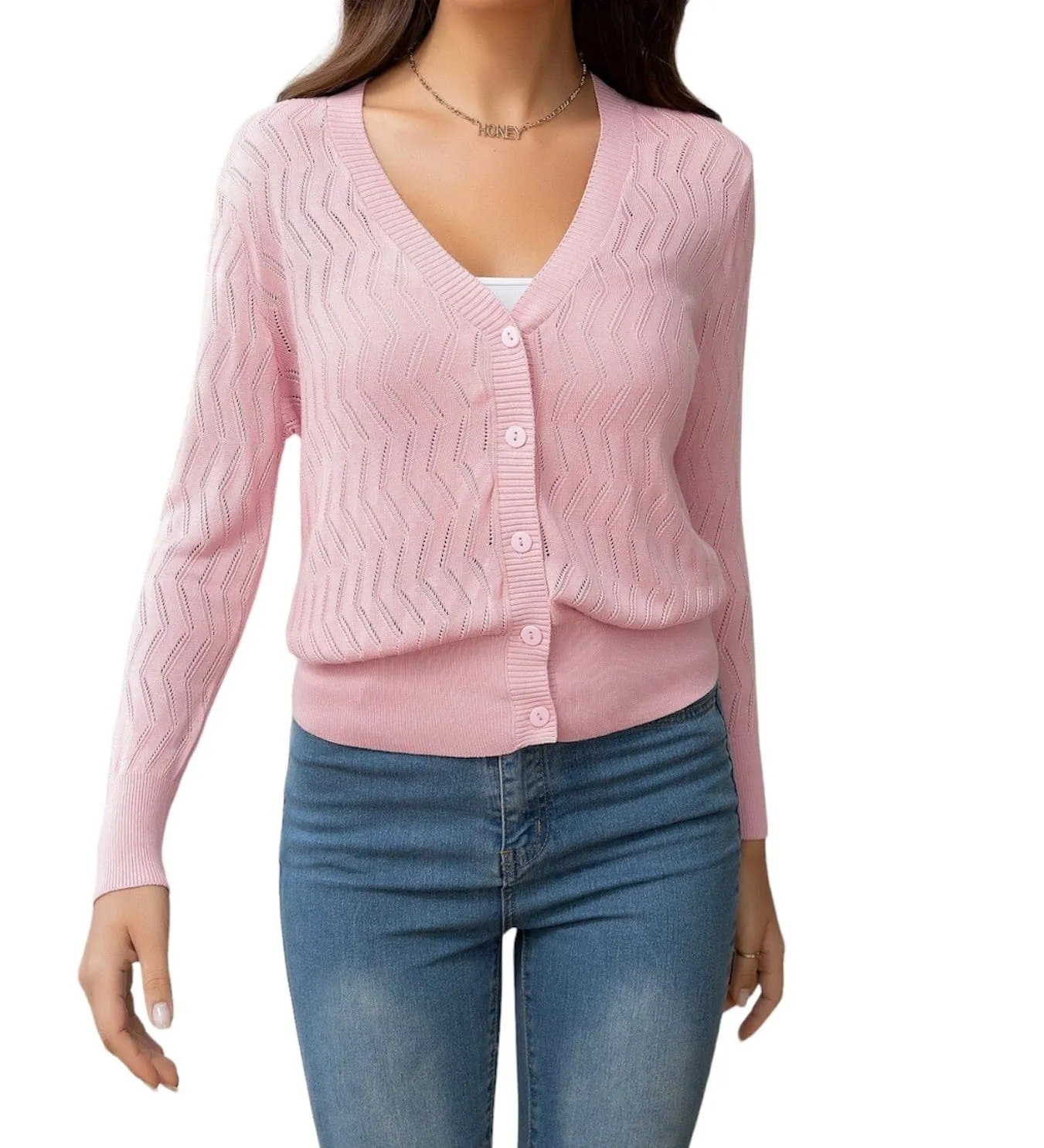 Buttoned Serenity V-Neck Knit Delight