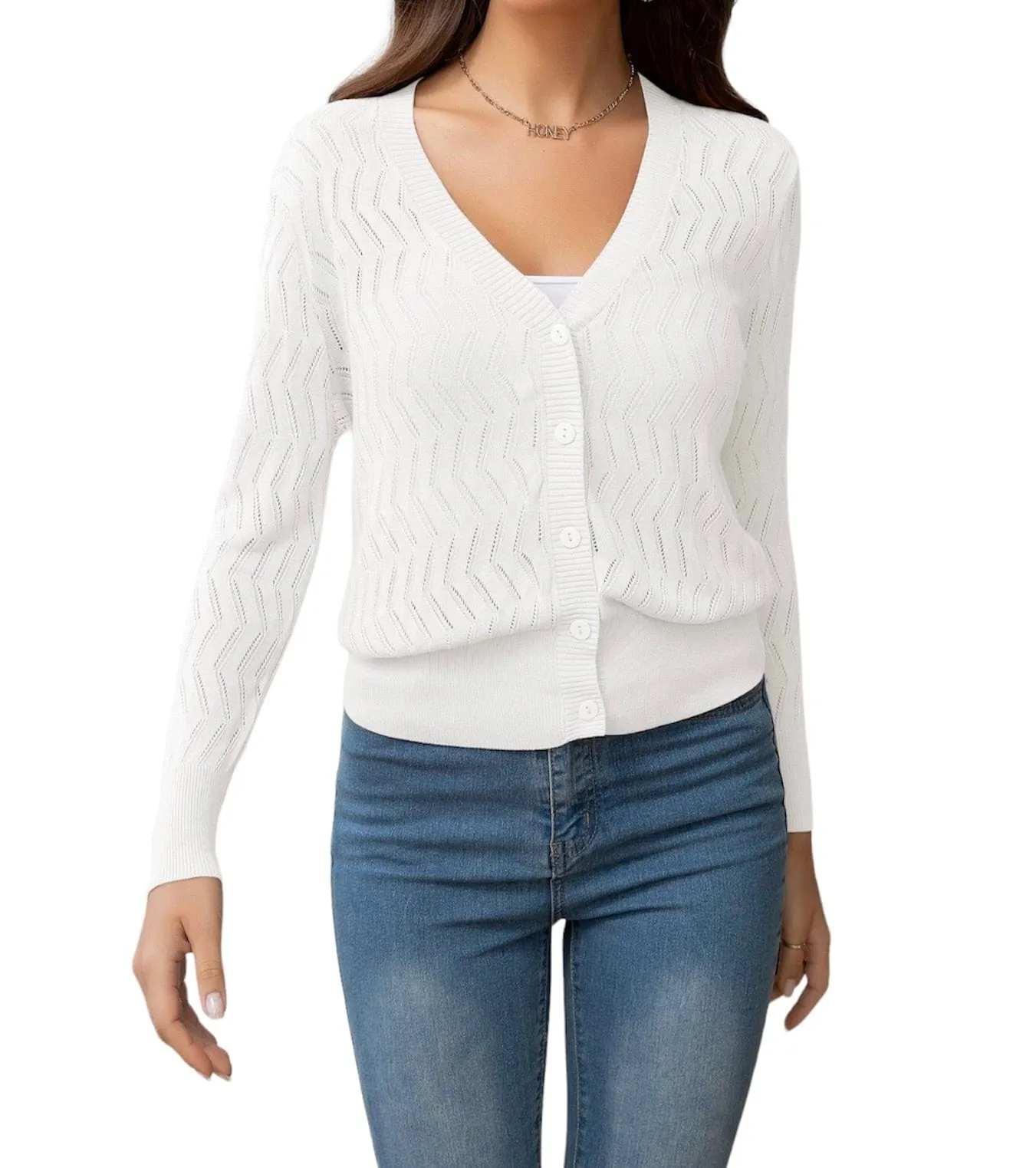 Buttoned Serenity V-Neck Knit Delight