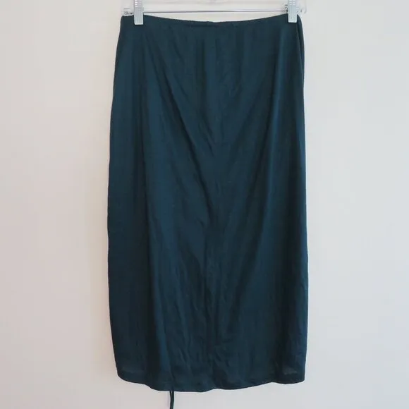 BY ANTHROPOLOGIE Ruched Knit Midi Skirt in Navy Teal Green Stretch - Size M