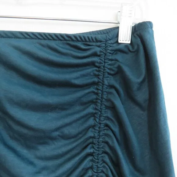BY ANTHROPOLOGIE Ruched Knit Midi Skirt in Navy Teal Green Stretch - Size M
