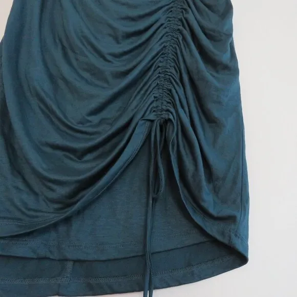 BY ANTHROPOLOGIE Ruched Knit Midi Skirt in Navy Teal Green Stretch - Size M