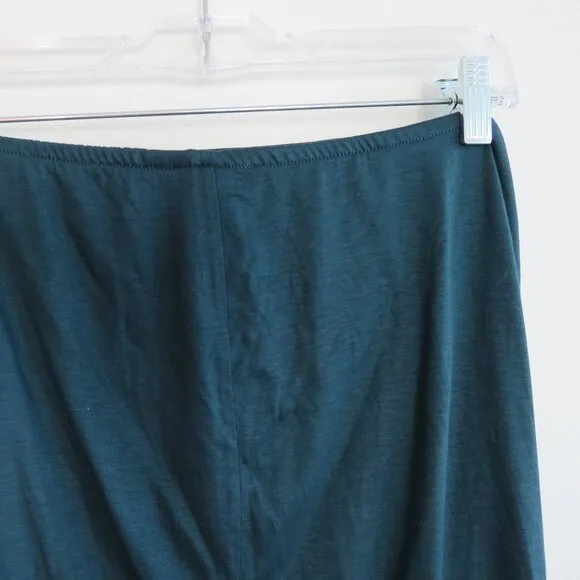 BY ANTHROPOLOGIE Ruched Knit Midi Skirt in Navy Teal Green Stretch - Size M
