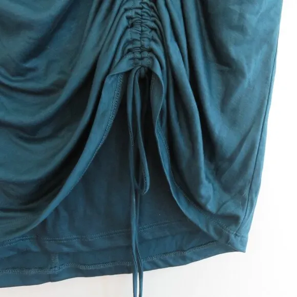 BY ANTHROPOLOGIE Ruched Knit Midi Skirt in Navy Teal Green Stretch - Size M