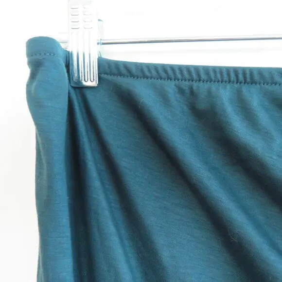 BY ANTHROPOLOGIE Ruched Knit Midi Skirt in Navy Teal Green Stretch - Size M