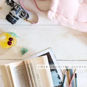 Camera, Book & Cocktail. Digital Image